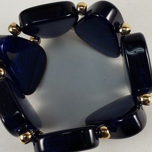 Blue & Gold plated Beaded Stretchy Bracelet